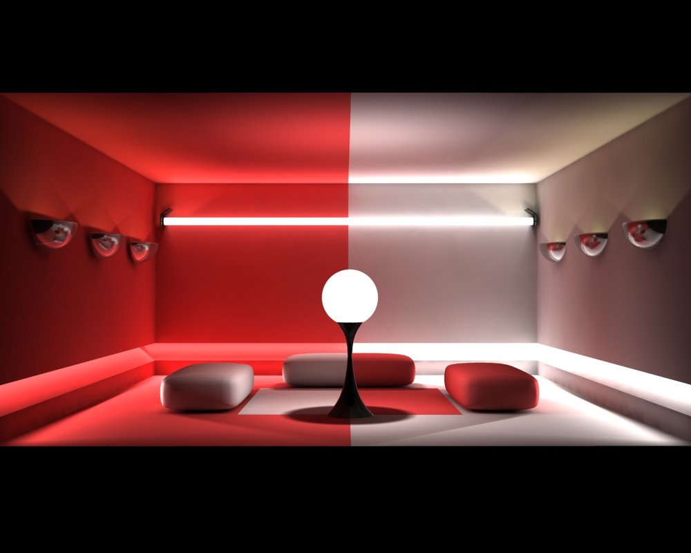 habitación color rojo y gris